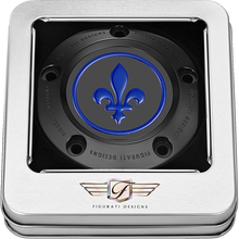 Load image into Gallery viewer, FIGURATI DESIGNS BLUE FLEUR-DE-LIS TWIN CAM TIMING COVER BLACK FD05-TC-5H-BK