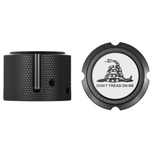 Load image into Gallery viewer, FIGURATI DESIGNS FRONT AXLE NUT COVERS BLACK WITH DON'T TREAD ON ME FD40-FAC-BLK