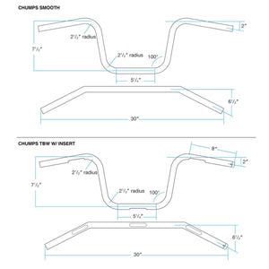 Biltwell | Chumps Handlebar | Black Electroplate | TBW with Insert | 1" | Compatible With Cable Operated Throttles and Harley's Throttle-By-Wire Control Module
