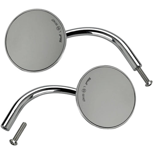 Biltwell | Style: CE Utility Mirror | Application: Perch Mount for HD | Quantity: Pair | Shape: Round | Color: Chrome