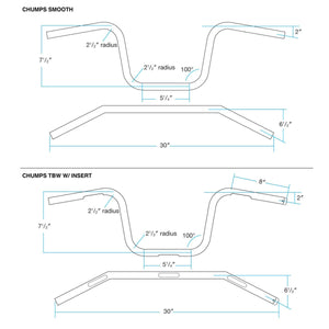 Biltwell | Chumps Handlebar | Chrome Plated Finish | TBW with Insert | 1" | Compatible With Cable Operated Throttles and Harley's Throttle-By-Wire Control Module