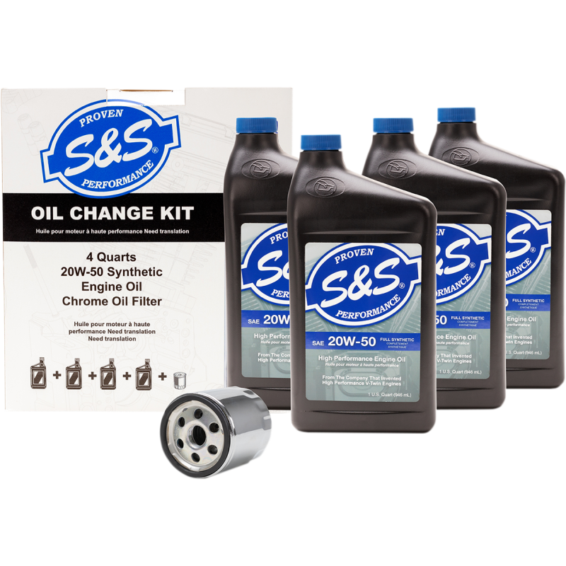 S&S Synthetic 20w50 Oil Change Kit w/Chrome Filter fits Harley Davidson Twin Cam