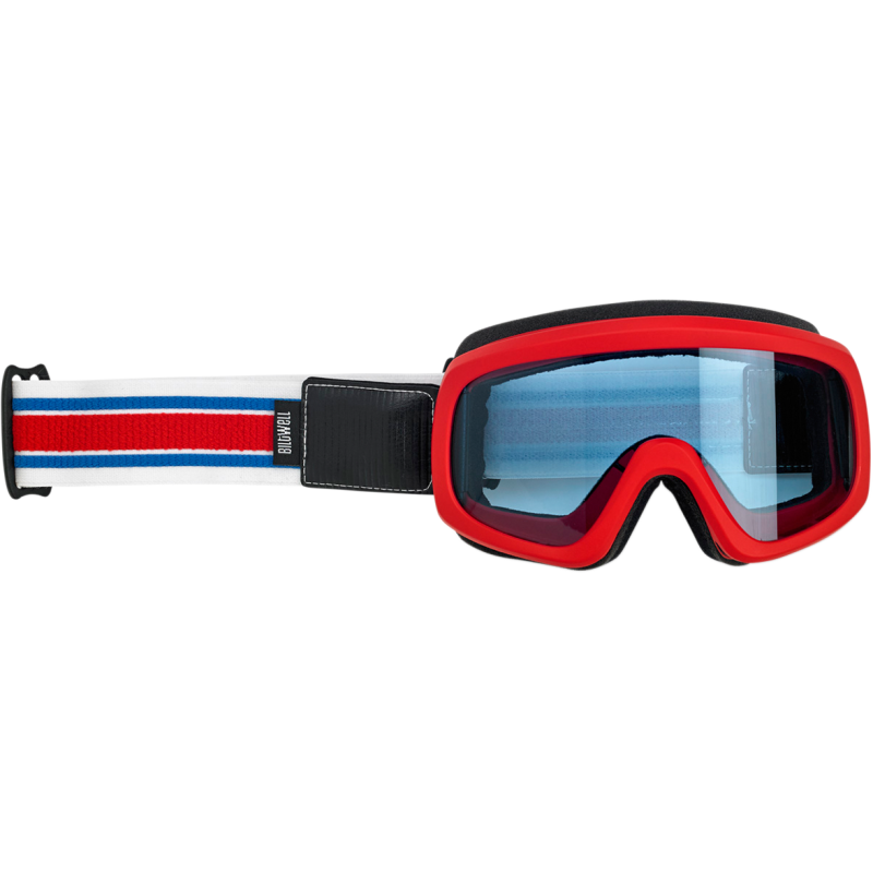 Biltwell Overland 2.0 Goggles - Red White Blue Racer Strap MX Motorcycle