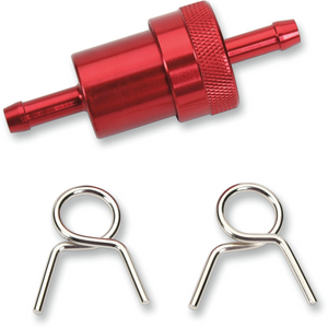 Emgo Red Anodized Fuel Filter 5/16" Fittings CNC Billet Aluminum w/Brass Element
