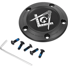 Load image into Gallery viewer, FIGURATI DESIGNS TIMING COVER BLACK WITH MASONIC EMBLEM, 5-HOLE FD42-TC-5H-BLK