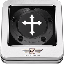 Load image into Gallery viewer, FIGURATI DESIGNS TIMING COVER BLACK WITH CROSS, 5-HOLE FD41-TC-5H-BLK
