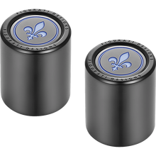 Load image into Gallery viewer, FIGURATI DESIGNS BLUE FLEUR-DE-LIS DOCKING COVERS BLACK 25X32mm FD05-25.2/32-BK