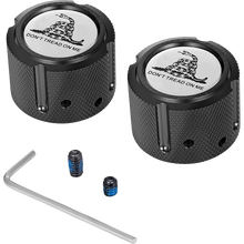 Load image into Gallery viewer, FIGURATI DESIGNS FRONT AXLE NUT COVERS BLACK WITH DON'T TREAD ON ME FD40-FAC-BLK