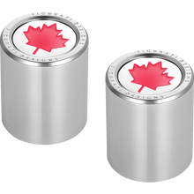 Load image into Gallery viewer, FIGURATI DESIGNS RED MAPLE LEAF DOCKING COVERS SILVER 25X32mm FD03-25.2/32-SS