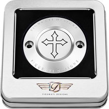 Load image into Gallery viewer, FIGURATI DESIGNS TIMING COVER SILVER WITH CROSS, 2-HOLE FD41-TC-2H-SS