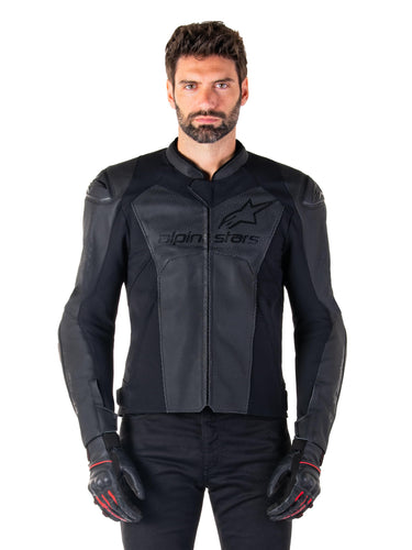 Alpinestars Faster V3 Airflow Leather Jacket, Sport Style, CE Certified, Advanced Ventilation, Durable Design, Black/Black, 56
