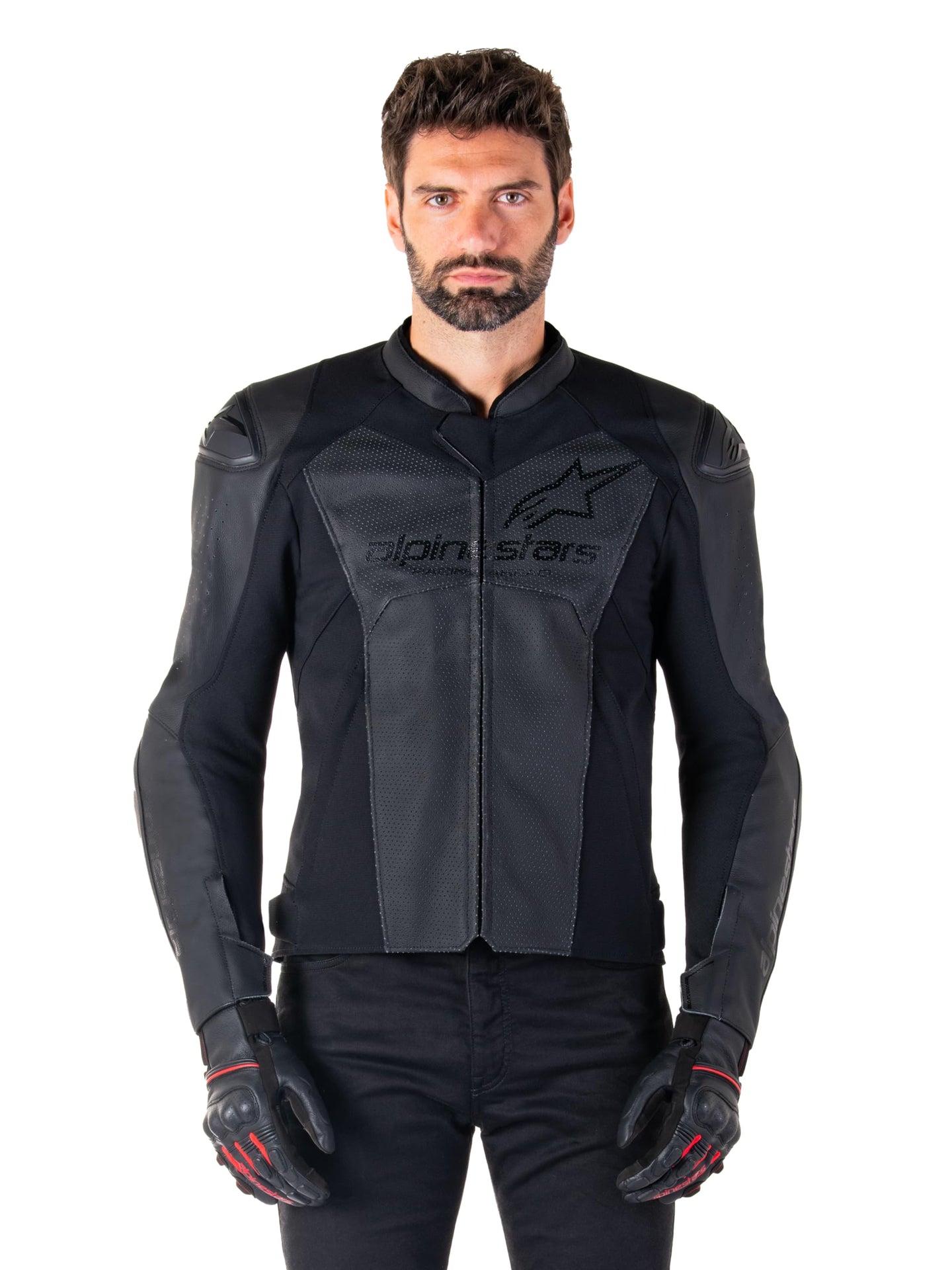 Alpinestars Faster V3 Airflow Leather Jacket, Sport Style, CE Certified, Advanced Ventilation, Durable Design, Black/Black, 56