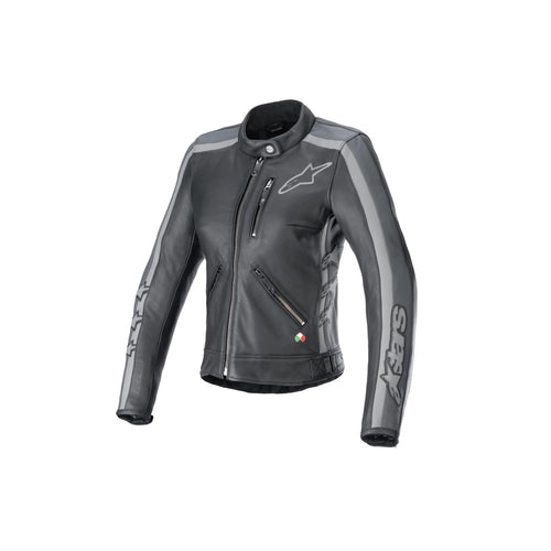 Alpinestars STELLA DYNO LEATHER JACKET, Black/Tar Gray/ Dark Gray, Small