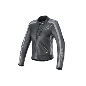 Alpinestars STELLA DYNO LEATHER JACKET, Black/Tar Gray/ Dark Gray, Small