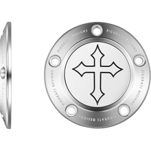 Load image into Gallery viewer, FIGURATI DESIGNS TIMING COVER SILVER WITH CROSS, 5-HOLE FD41-TC-5H-SS