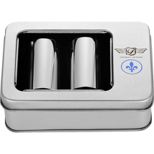 Load image into Gallery viewer, FIGURATI DESIGNS BLUE FLEUR-DE-LIS DOCKING COVERS SILVER 25X46mm FD05-25.2/46.5-SS