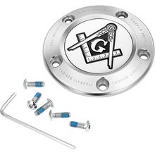 Load image into Gallery viewer, FIGURATI DESIGNS TIMING COVER SILVER WITH MASONIC EMBLEM, 5-HOLE FD42-TC-5H-SS