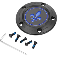 Load image into Gallery viewer, FIGURATI DESIGNS BLUE FLEUR-DE-LIS TWIN CAM TIMING COVER BLACK FD05-TC-5H-BK