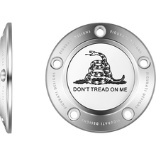 Load image into Gallery viewer, FIGURATI DESIGNS TIMING COVER SILVER WITH DON'T TREAD ON ME, 5-HOLE FD40-TC-5H-SS