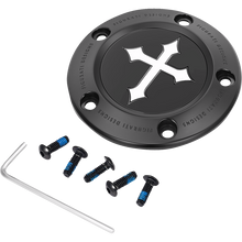 Load image into Gallery viewer, FIGURATI DESIGNS TIMING COVER BLACK WITH CROSS, 5-HOLE FD41-TC-5H-BLK