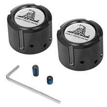 Load image into Gallery viewer, FIGURATI DESIGNS FRONT AXLE NUT COVERS BLACK WITH DON'T TREAD ON ME FD40-FAC-BLK