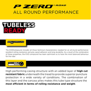 Pirelli P Zero Road 24-622 (700 x 24c) Bicycle Tires (Single) - Tube-Type Clincher Tires EVO Compound, TechBELT Carcass, Lightweight Design (1 Tire)