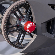 Load image into Gallery viewer, Show Chrome Contrast Cut Polaris Slingshot Dual Axle Nut Cover Red | High-Quality Aluminum, Easy Install with Set Screws | Enhances Aesthetic with Machined Surfacing | Fits All 2015-2023 Models