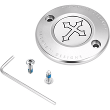 Load image into Gallery viewer, FIGURATI DESIGNS TIMING COVER SILVER WITH CROSS, 2-HOLE FD41-TC-2H-SS
