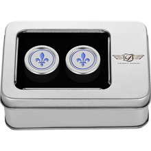 Load image into Gallery viewer, FIGURATI DESIGNS BLUE FLEUR-DE-LIS DOCKING COVERS SILVER 27X32mm FD05-27.2/32-SS