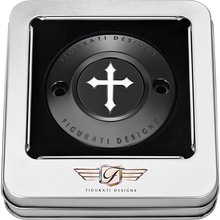 Load image into Gallery viewer, FIGURATI DESIGNS TIMING COVER BLACK WITH CROSS, 2-HOLE FD41-TC-2H-BLK