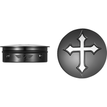 Load image into Gallery viewer, FIGURATI DESIGNS HARLEY-DAVIDSON BLACK CUSTOM SWING ARM COVERS CROSS FD41-CROSS-BLK