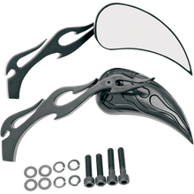 Load image into Gallery viewer, DRAG SPECIALTIES FLAMED STEM TEARDROP MIRROR BLACK 6&quot; PR 0640-0289