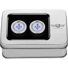 Load image into Gallery viewer, FIGURATI DESIGNS BLUE FLEUR-DE-LIS DOCKING COVERS SILVER 25X32mm FD05-25.2/32-SS
