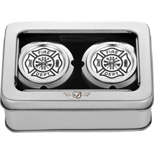 Load image into Gallery viewer, FIGURATI DESIGNS FRONT AXLE NUT COVERS SILVER WITH MALTESE CROSS-FIRE FD74-FAC-SS