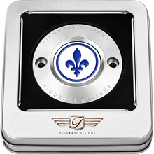 Load image into Gallery viewer, FIGURATI DESIGNS BLUE FLEUR-DE-LIS M8 TIMING COVER SILVER FD05-TC-2H-SS