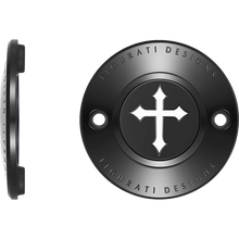 Load image into Gallery viewer, FIGURATI DESIGNS TIMING COVER BLACK WITH CROSS, 2-HOLE FD41-TC-2H-BLK