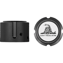 Load image into Gallery viewer, FIGURATI DESIGNS FRONT AXLE NUT COVERS BLACK WITH DON'T TREAD ON ME FD40-FAC-BLK