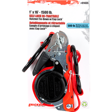 Load image into Gallery viewer, ERICKSON 1x16 1500lb Self Lock Retractable Ratchet Strap w lock hook 01435