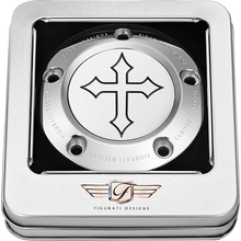 Load image into Gallery viewer, FIGURATI DESIGNS TIMING COVER SILVER WITH CROSS, 5-HOLE FD41-TC-5H-SS