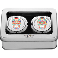 Load image into Gallery viewer, FIGURATI DESIGNS FRONT AXLE NUT COVERS SILVER WITH SUGAR SKULLS FD30-FAC-SS