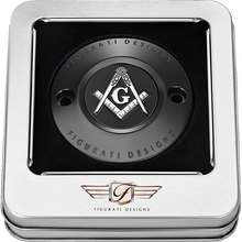 Load image into Gallery viewer, FIGURATI DESIGNS TIMING COVER BLACK WITH MASONIC EMBLEM, 2-HOLE FD42-TC-2H-BLK
