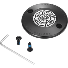 Load image into Gallery viewer, FIGURATI DESIGNS TIMING COVER BLACK WITH MALTESE CROSS-FIRE, 2-HOLE FD74-TC-2H-BLK