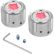 Load image into Gallery viewer, FIGURATI DESIGNS RED MAPLE LEAF FRONT AXLE NUT COVER SILVER FD03-FAC-SS