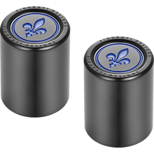Load image into Gallery viewer, FIGURATI DESIGNS BLUE FLEUR-DE-LIS DOCKING COVERS BLACK 27X32mm FD05-27.2/32-BK