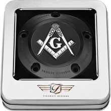 Load image into Gallery viewer, FIGURATI DESIGNS TIMING COVER BLACK WITH MASONIC EMBLEM, 5-HOLE FD42-TC-5H-BLK