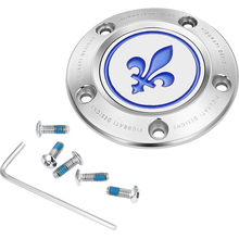 Load image into Gallery viewer, FIGURATI DESIGNS BLUE FLEUR-DE-LIS TWIN CAM TIMING COVER SILVER FD05-TC-5H-SS