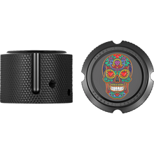 Load image into Gallery viewer, FIGURATI DESIGNS FRONT AXLE NUT COVERS BLACK WITH SUGAR SKULLS FD30-FAC-BLK