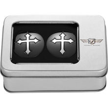 Load image into Gallery viewer, FIGURATI DESIGNS HARLEY-DAVIDSON BLACK CUSTOM SWING ARM COVERS CROSS FD41-CROSS-BLK