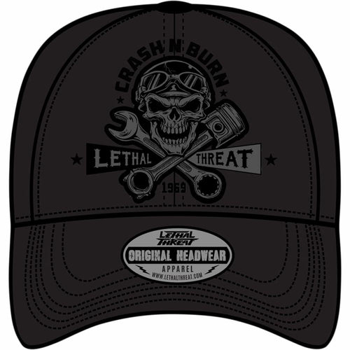 LETHAL THREAT HAT CRASH N BURN BLK OSFA HT82101