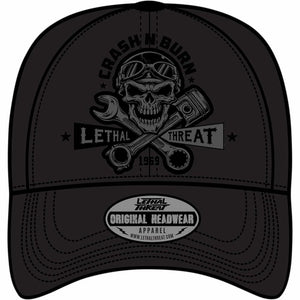 LETHAL THREAT HAT CRASH N BURN BLK OSFA HT82101